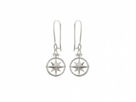 SS Compass Rose Drop Earrings - SS Compass Rose Shackle Drop Earrings. Compass Rose measures less than 1/2in across and earrings drop a total of 1.5" long. Also available in 14k gold.