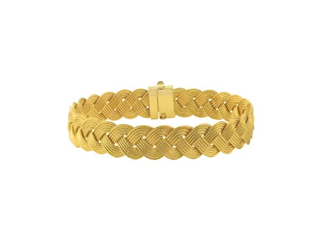 Gold Braided Cable Bracelet - 14ky 9mm spun gold braided cable bracelet, 7in
