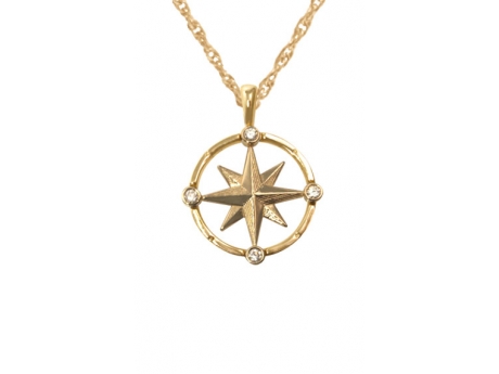 Gold and Diamond Compass Rose - 14k gold medium compass rose pendant with 4 diamonds. Measures approximately 5/8in across. Chain sold separately.