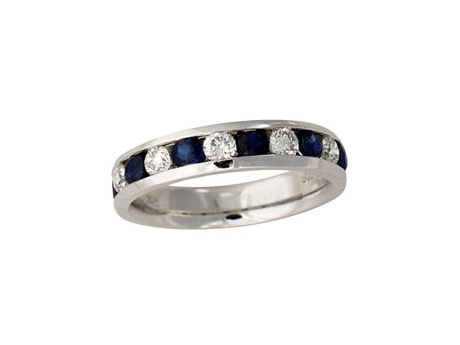 Sapphire and Diamond Anniversary Band - 14k white gold 11-stone sapphire and diamond channel set ring.