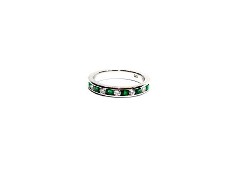 Emerald and Diamond Anniversary Band - 14k white gold 11-stone emerald and diamond channel set ring.