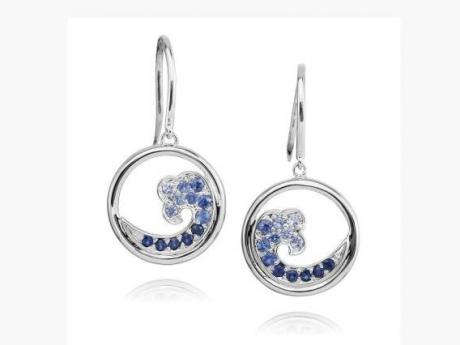 Sapphire Wave Earrings - Sterling Silver Sapphire Wave Earrings.