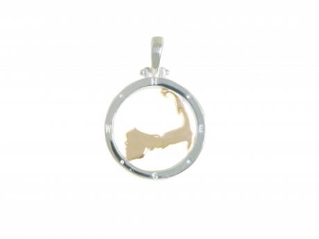 Cape Compass SM Two-Tone - Our BRAND NEW Cape Compass Design! Small measures 5/8in across. Sterling Silver with a 14ky gold Cape, this pendant can be ordered by phone: 508-255-2944 Made in Massachusetts!