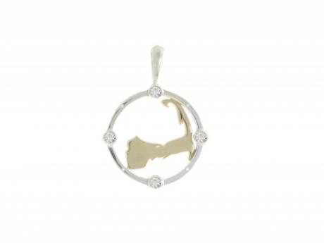 Cape Compass SM Two Tone w/Diamonds - Our BRAND NEW design! Sterling and 14ky gold Cape Compass with 4 diamonds, 1 at each of the cardinal directions. Small measures 5/8in across. Call to order 508-255-2944 Made in Massachusetts.