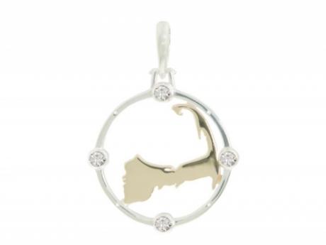 Cape Compass LG Two-Tone w/Diamonds - Our BRAND NEW design! Sterling and 14ky gold Cape Compass with 4 diamonds, 1 at each of the cardinal directions. Large measures 1in across. Call to order 508-255-2944 Made in Massachusetts.