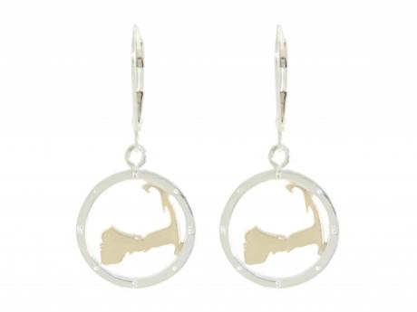 Cape Compass Two-Tone Earrings - Our BRAND NEW design! Sterling and 14ky gold Cape Compass. Measures 5/8in across. Call to order 508-255-2944 Made in Massachusetts.