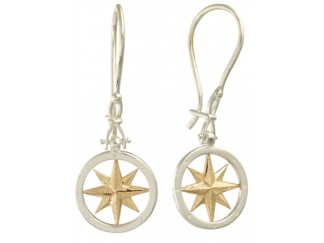 Compass rose drop earrings - Sterling Silver and 14k gold Compass rose drop earrings. Also available in Studs.