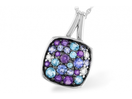 Hydrangea Pendant - 14k white gold Tanzanite, Amethyst, Blue Topaz, and Diamond pendant (chain sold separately).