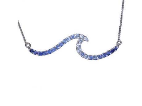 Sapphire Wave Line Necklace - Sterling Silver and genuine blue sapphire wave line necklace, chain attached, 18in.