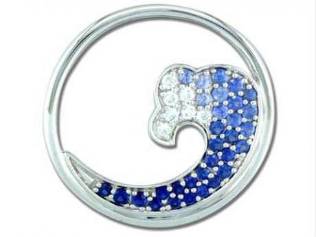 Large Sapphire Wave Pendant - Sterling Silver Large Sapphire Wave Pendant, measures 30mm across.