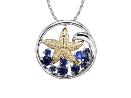 Starfish and Sapphire Pendant - Sterling Silver Pendant with 14ky gold Starfish and 3/4ct in blue sapphires. Chain sold separately. Pendant measures approx 3/4in across.
