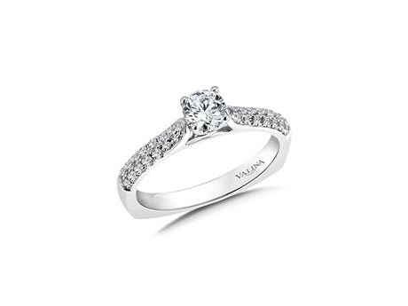 2 row bead set Valina ring - 14kw double row Valina ring with 6 prong set (4 prong shown in photo) center diamond. Center weighs 0.29ct and the total on the side diamonds is 0.29cttw.