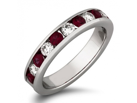 Ruby and Diamond Anniversary Band - 14k white gold 11-stone ruby and diamond channel set ring.