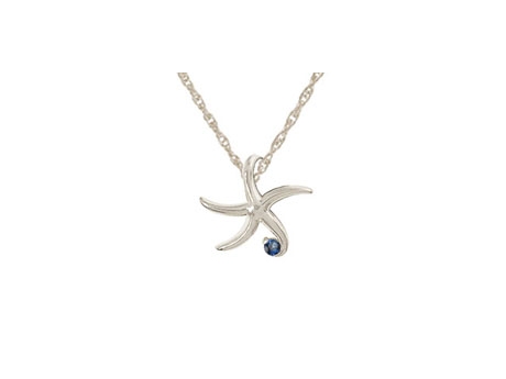 Starfish Pendant Gemstone - Sterling Silver shiny starfish pendant with sapphire. Also available in emerald and ruby. Chain sold separately.